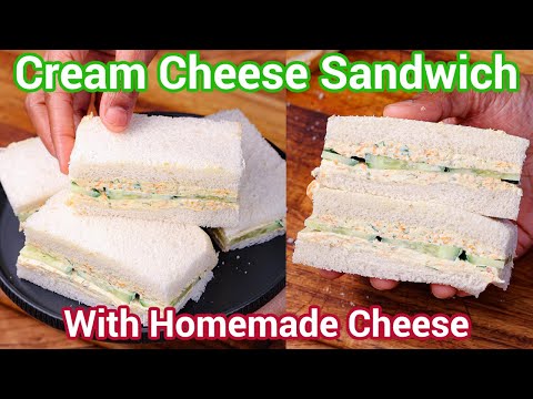 Veg Cream Cheese Sandwich Recipe with Homemade Cheese – Ideal Kids Lunch Box Snack | Cheese Sandwich